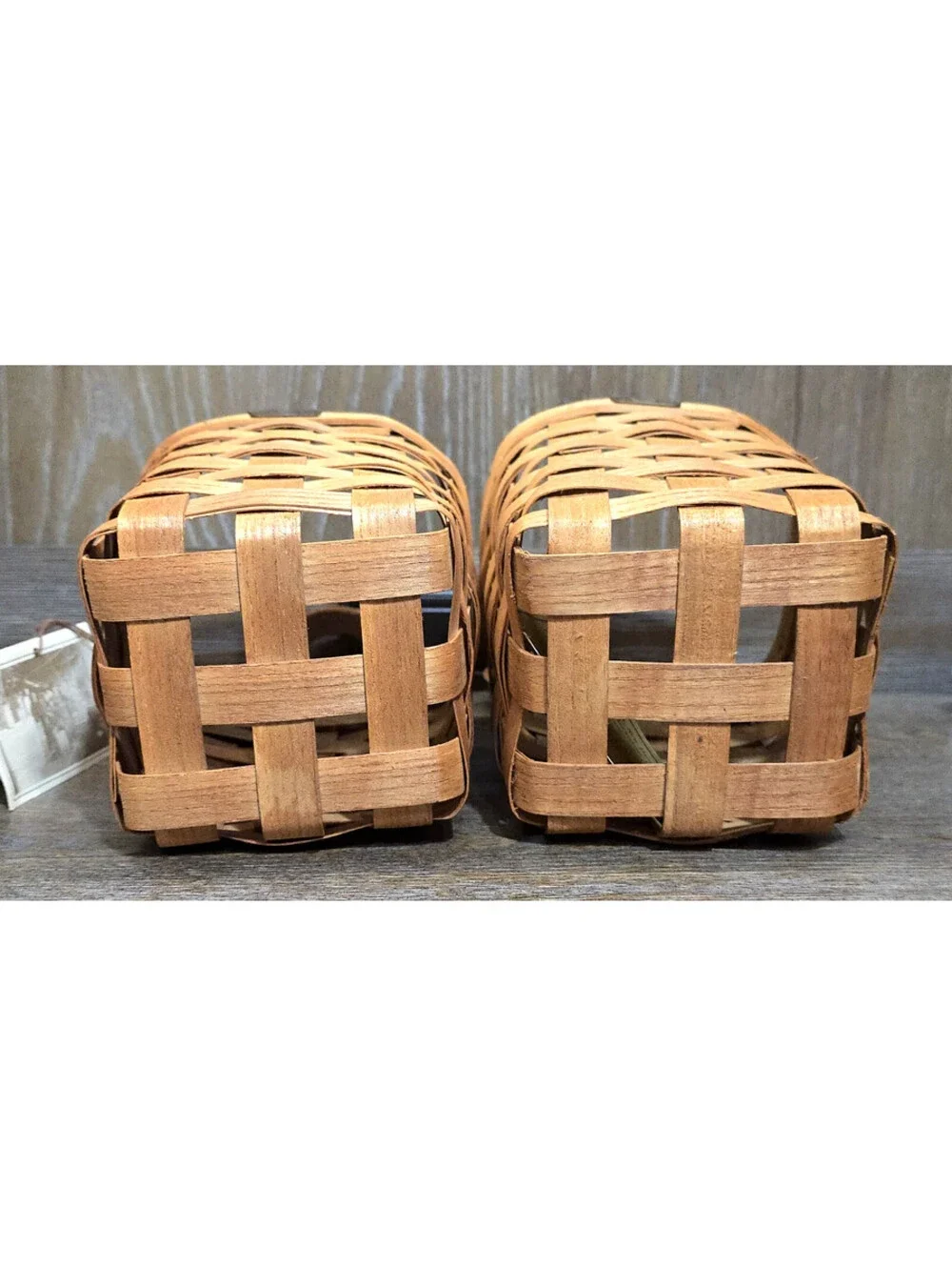 2 pc Petersboro Basket Company Wall hanging Leather Handle 5 x 5 x 5.5